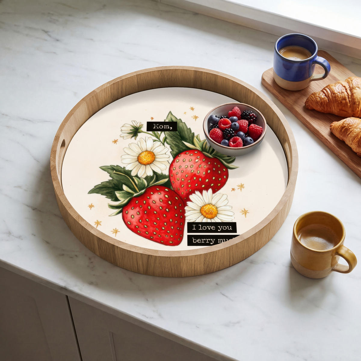 TABLETT - Erdbeeren - Gänseblümchen - Zitat - Sterne - 40x40 cm - Multicolor, Holz (40/5/5cm) - OnlyWow