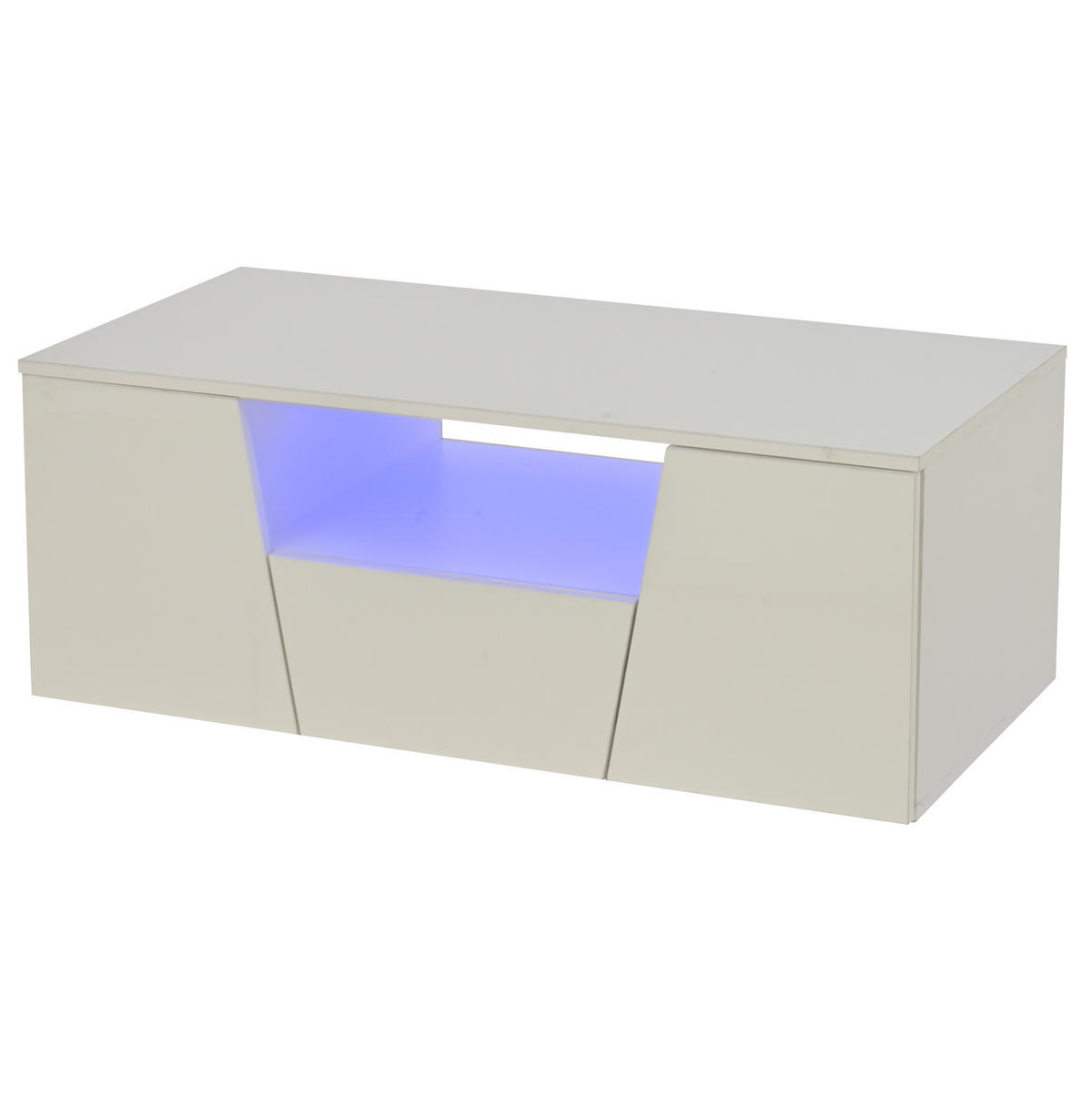 KONFERENČNÍ stolek, 100/50/40 cm bílý, s LED osvětlením a úložným prostorem - bílá, kompozitní dřevo (100/50/40cm) - BEAOK