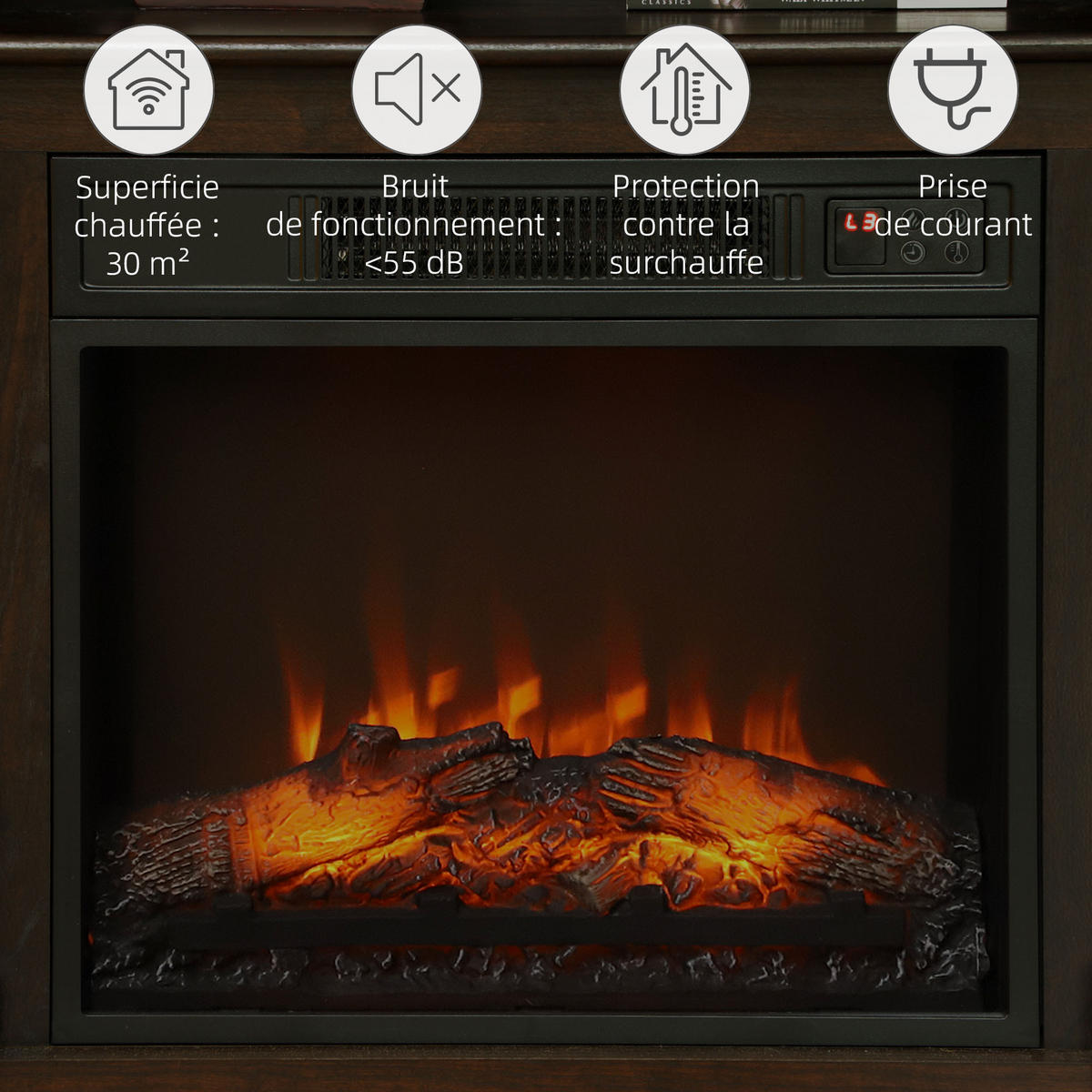 ELEKTROKAMIN DE-17057 1800 W LED-Flamme mit Fernbedienung - Braun, Metall (80.5/80.5/32.3cm) - ComfortXL