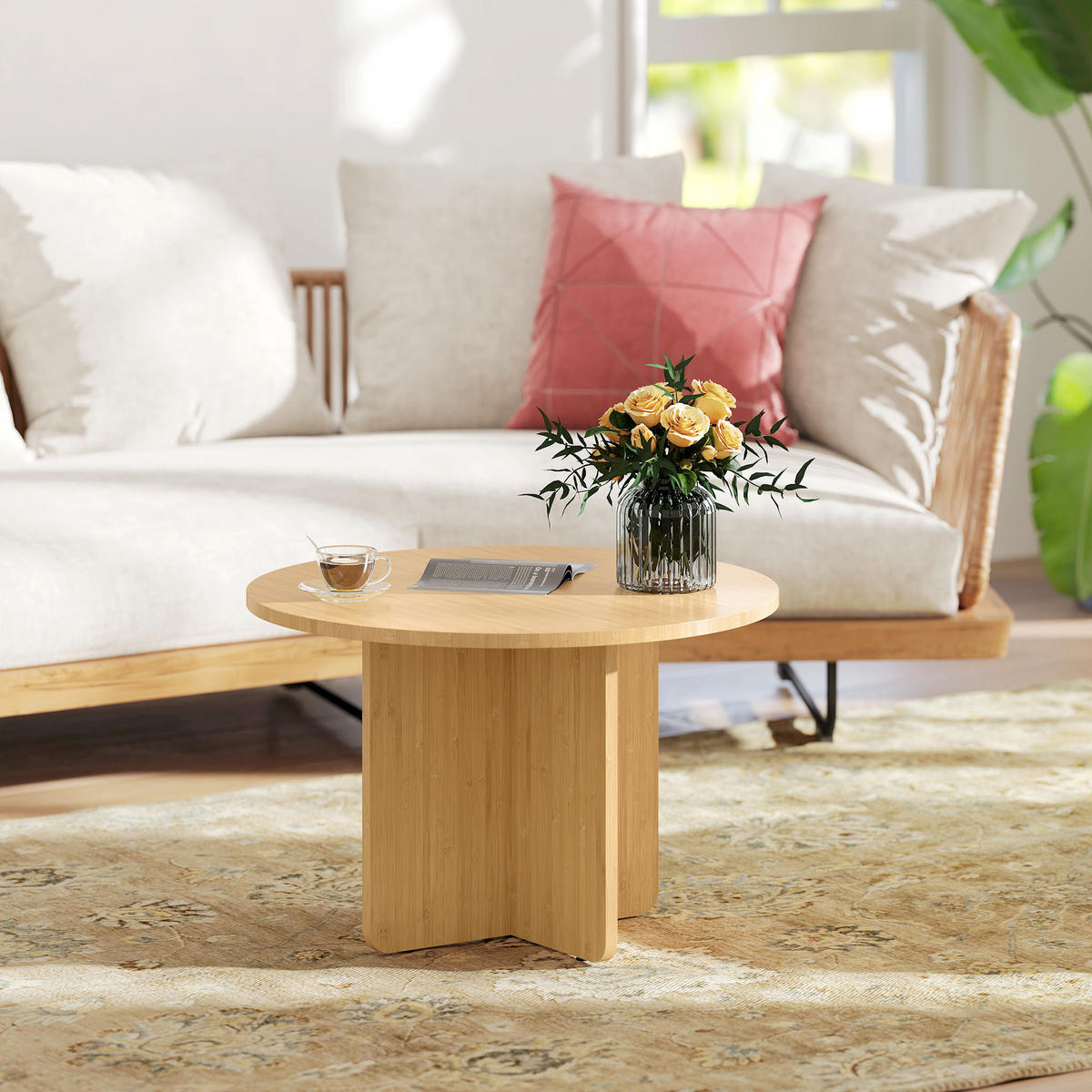 COUCHTISCH DE-08773 Bambus mit Kreuzfuß Natur - Naturfarben, Naturmaterialien (66/66/45cm) - ComfortXL