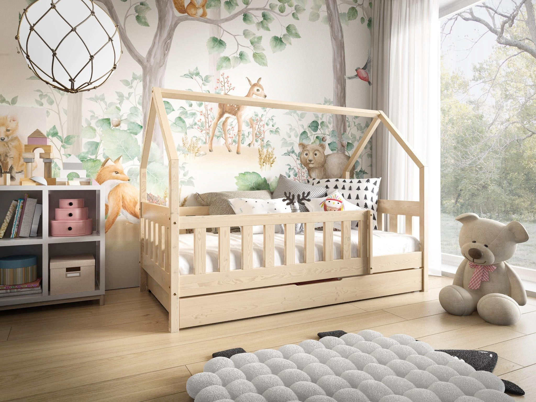 HAUSBETT Mickey mit Matratze, Rausfallschutz und Schublade (Birke, 160x80 cm) - Birkefarben, Holz (80/125/160cm) - VENASI MÖBEL