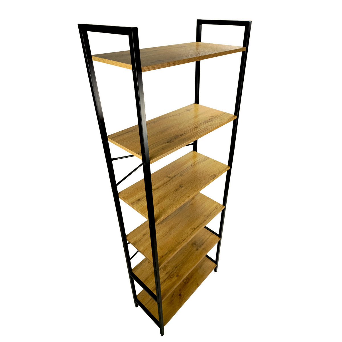 STANDREGAL Holzoptik Metall Eichefarben Schwarz 6 Böden 66x30x186 cm - Eichefarben/Schwarz, Holzwerkstoff/Metall (66/186/30cm) - Begryf