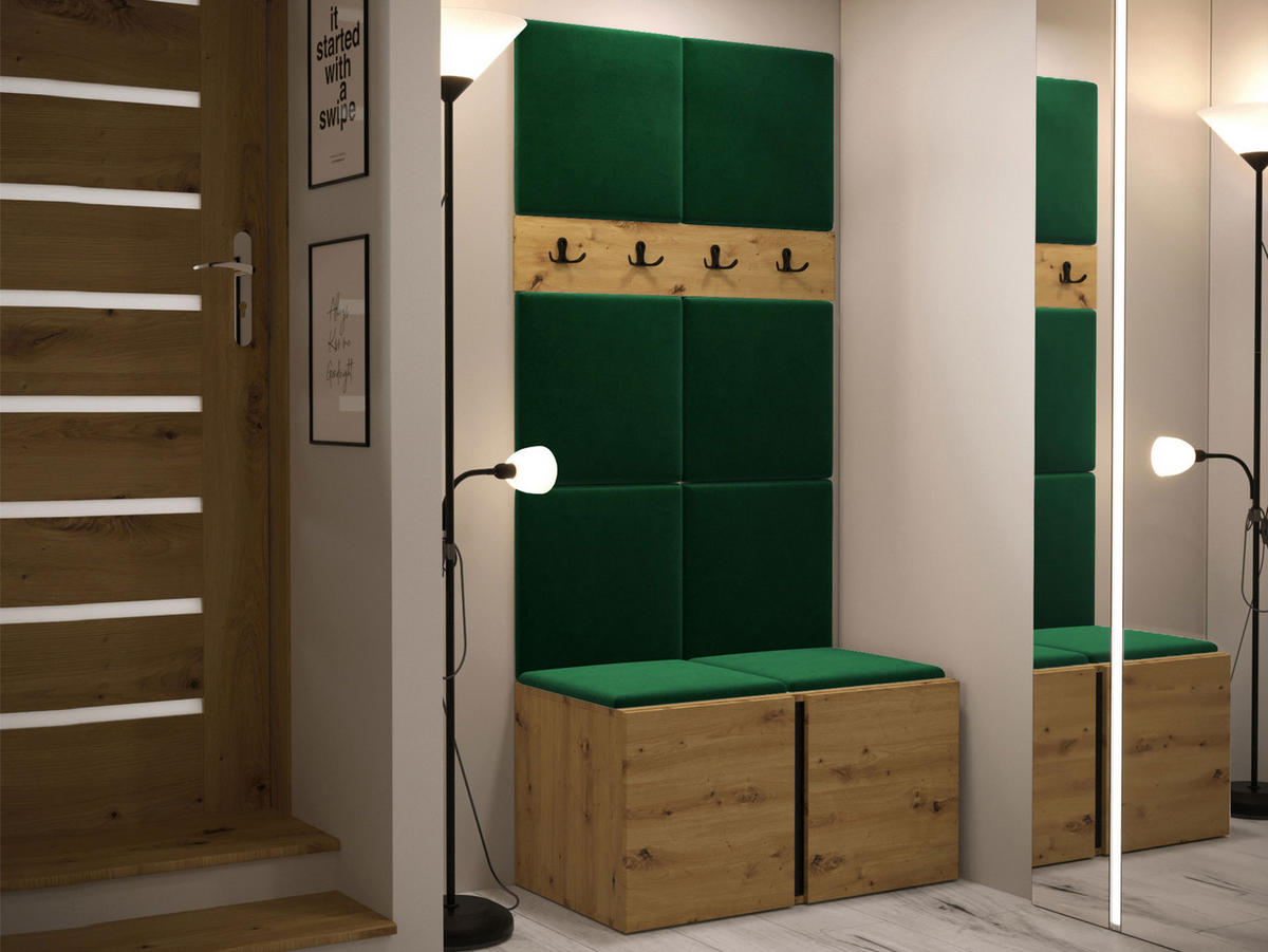 GARDEROBEN-SET Orion IV - Eiche Artisan/Grün, Holzwerkstoff/Kunststoff (84/186/46cm) - MIRJAN24