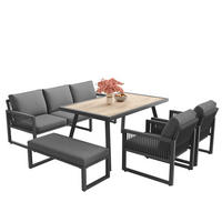 GARTENLOUNGE-SET 184/64/80 cm mit Tisch, Seilgeflecht, Glasplatte und Polsterkissen, Grau - Grau, Metall - Redom