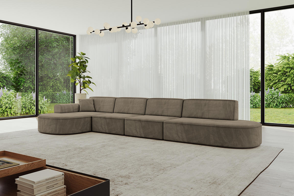 ECKSOFA Ottomane Links MARI-L3 - 413x171x79 cm Dunkelbraun Velours - Dunkelbraun/Schwarz, Holzwerkstoff/Kunststoff (413/171cm) - ALTDECOR