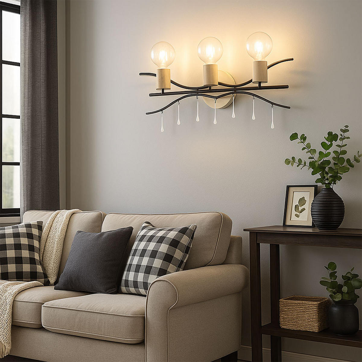 WANDLEUCHTE NOLE Metall Glas Braun - Braun, Holz (76/30.5/14.5cm) - Globo Lighting