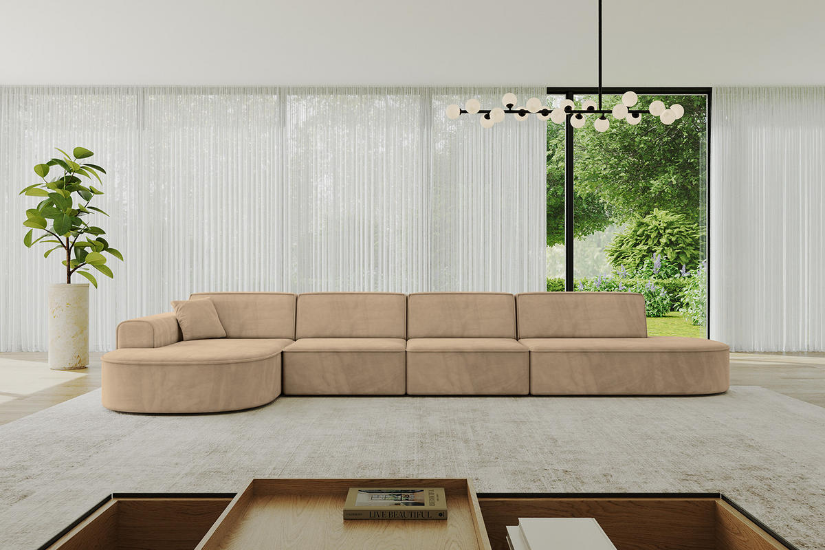 ECKSOFA Ottomane Links MARI-L3 - 413x171x79 cm Taupe Velours - Taupe/Schwarz, Holzwerkstoff/Kunststoff (413/171cm) - ALTDECOR