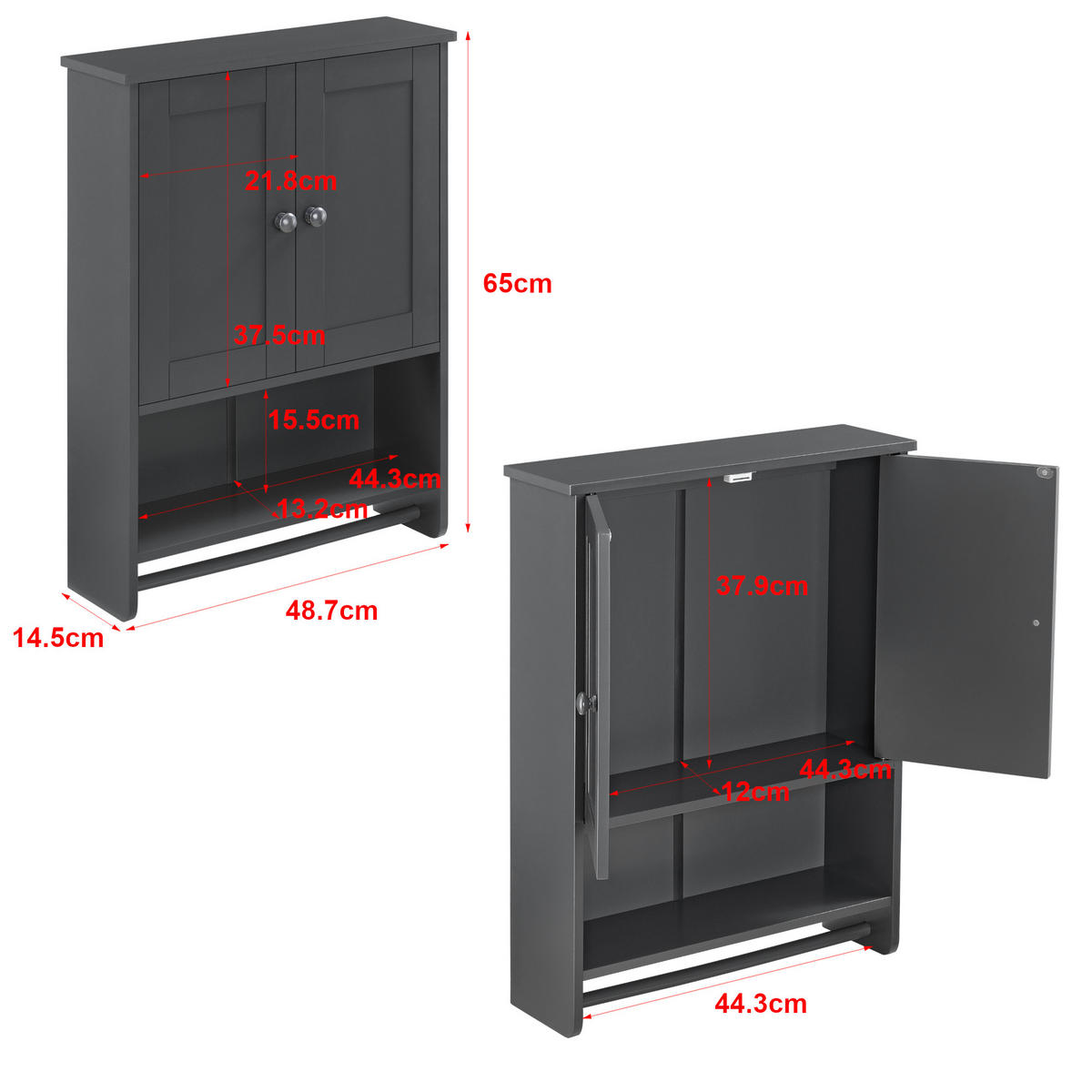 HÄNGESCHRANK Steyr - Dunkelgrau, Holzwerkstoff (48.7/65/14.5cm) - [en.casa]