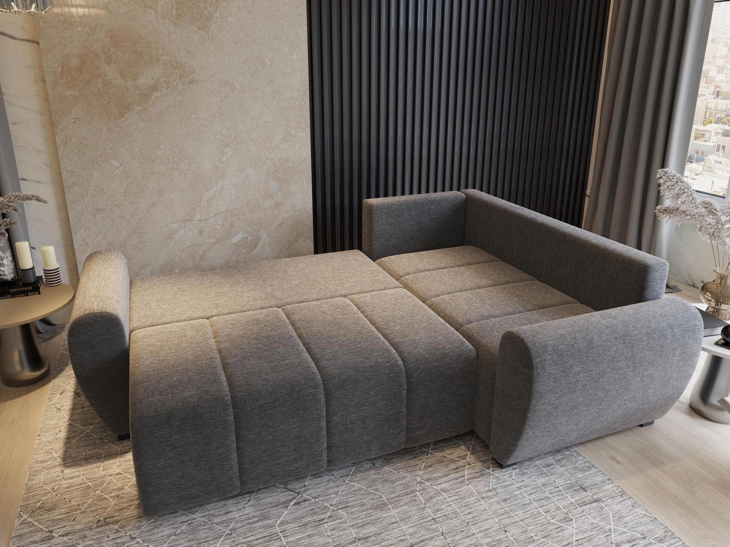 ECKSOFA MADISON L R-S Braun Dünner Stoff mit Schlaffunktion - Braun, Holz (235/175cm) - MASSENO