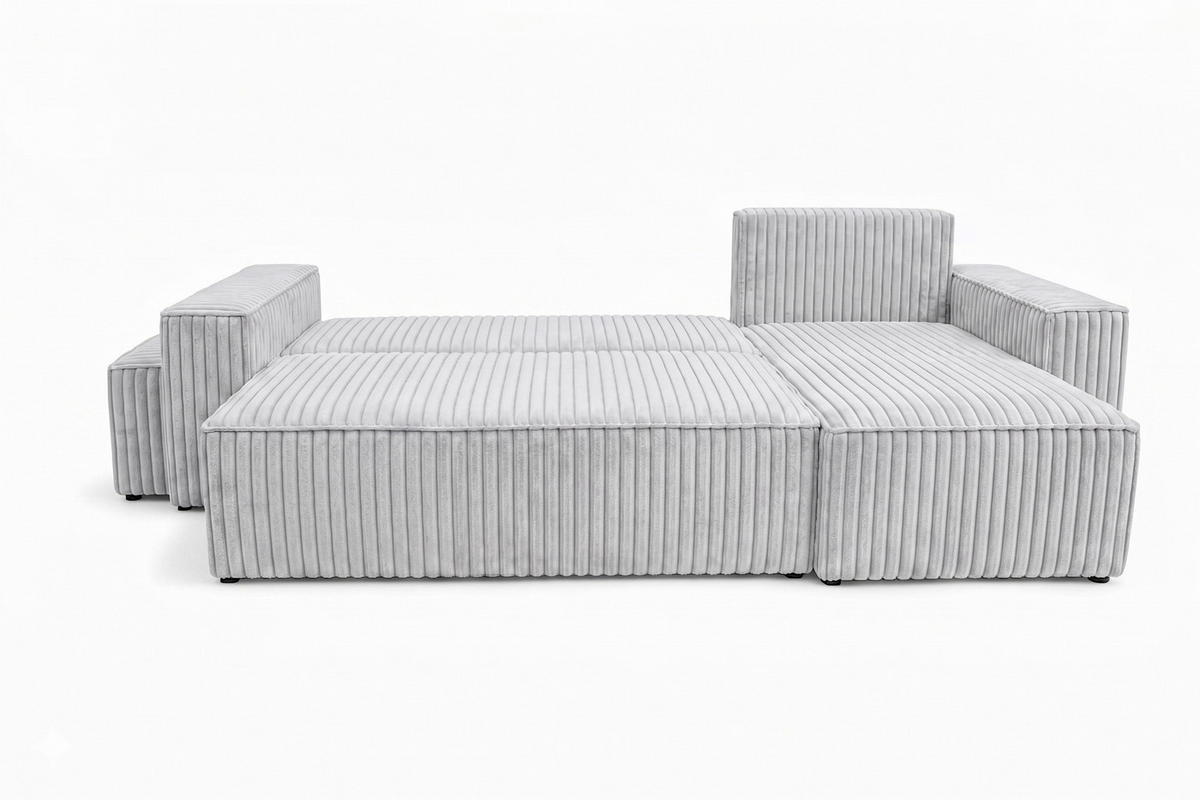 ECKSOFA Mit Schlaffunktion Und Pouf, Cordstoff Tilia, Grau, Rechts, Best L Mit Pouf - Grau, Holz (244/145cm) - Kaiser Möbel