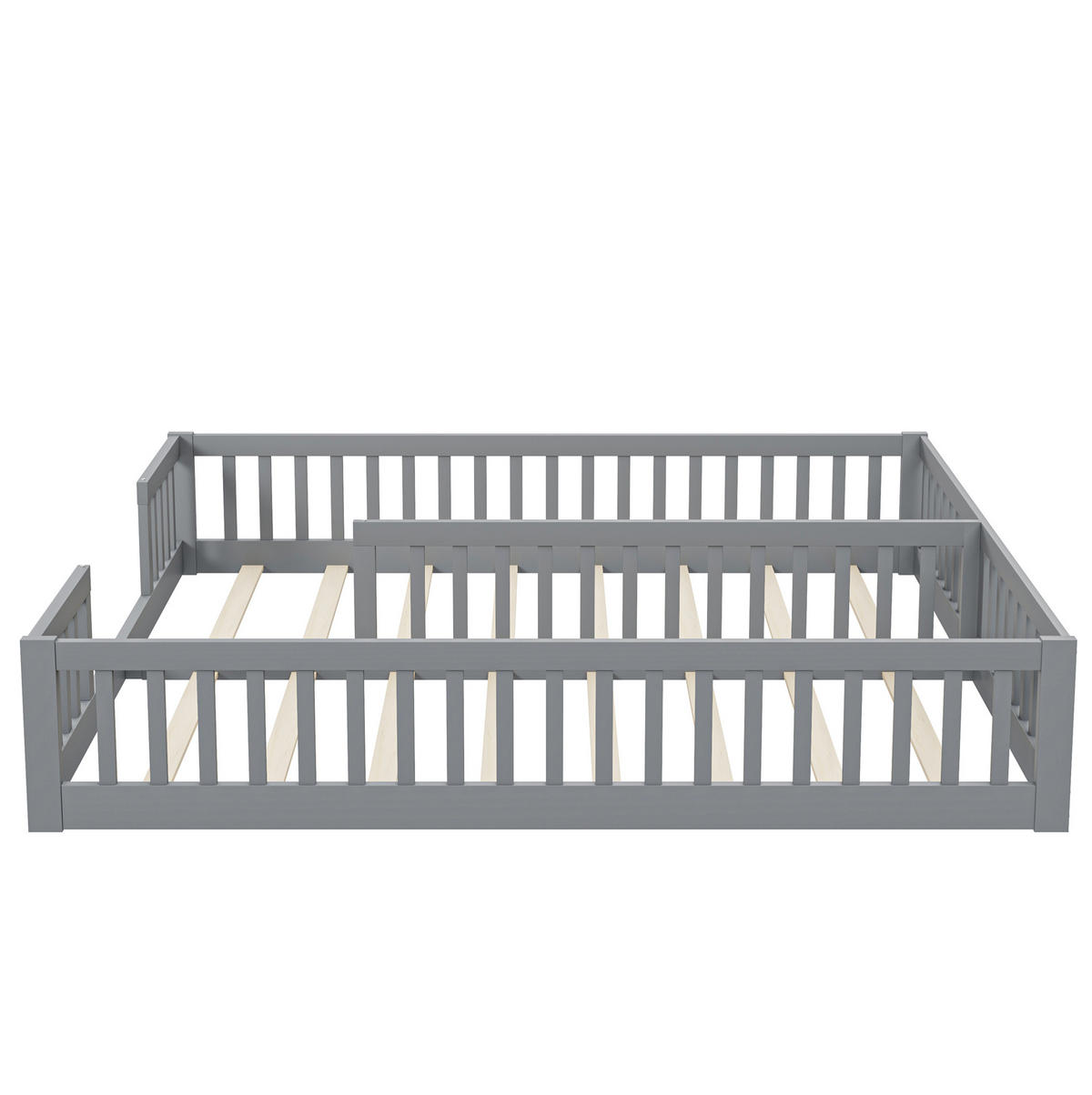 KINDERBETT 90/200 cm grau mit Geländer und Lattenrost - Grau, Holz (90/200cm) - OKWISH