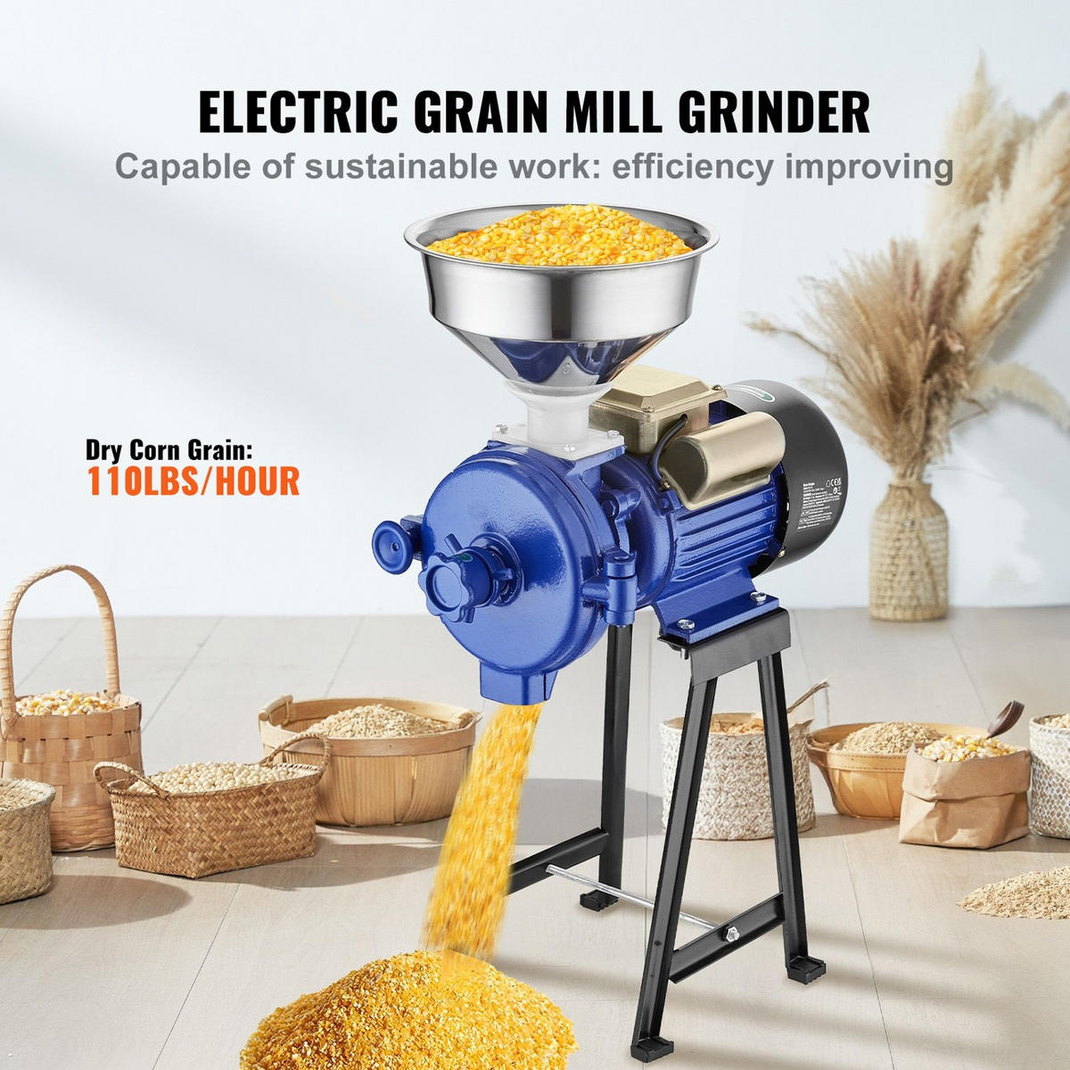 GETREIDEMUHLE Elektrische 3000W, gewerbliche Maismühle - Silberfarben, Metall (32/33.02/75cm) - Rolipo
