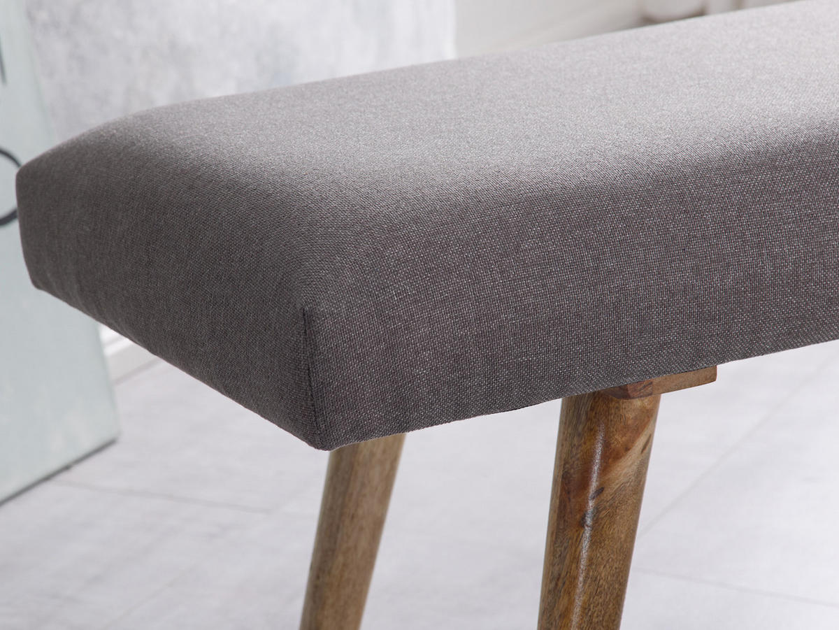 SITZBANK SILE Retro Stil Stoffbezug Massivholz, Grau 117x38x51 cm - Braun/Grau, Mangoholz/Textil (117/51/38cm) - KADIMA DESIGN