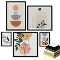 WANDBILDER 5er-Set - 50x50 cm & 20x30 cm & 40x60 cm Schwarzer Rahmen - Abstrakte Pflanzenformen - Schwarz, Kunststoff (40/60cm) - ArtPrintCave