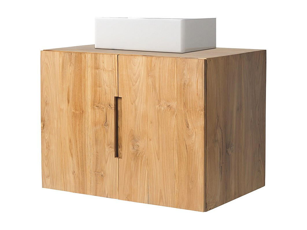 EINZELWASCHTISCH - 80 cm x 55 cm - Keramik, Holz, Platte - Naturfarben Hell - SAWAN - Naturfarben, Keramik/Holz (80/60/55cm) - Vente-Unique