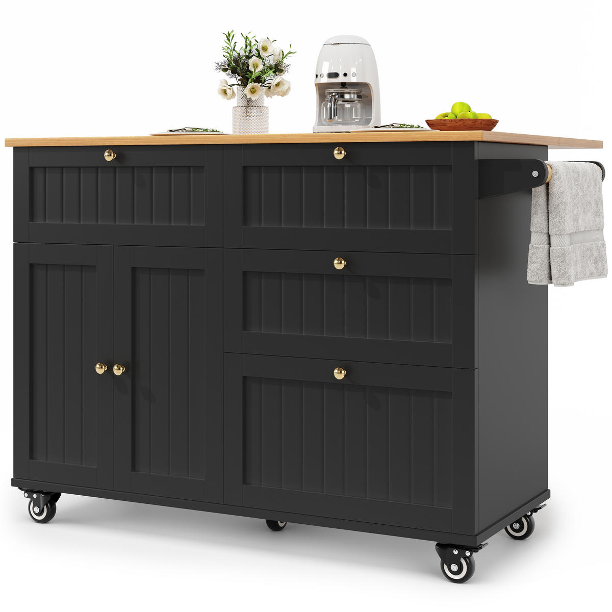 KÜCHENINSEL Schwarz 130/70/88 cm - Schwarz, Holzwerkstoff (70/88/133cm) - Urban Meuble