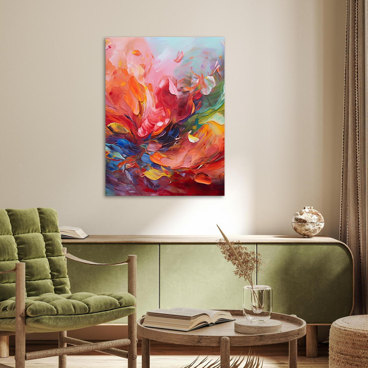 POSTER Ölgemälde - Kunst - Abstrakt - Farbenfroh 60x80 cm - Altrosa, Papier (60/80/0.1cm) - MuchoWow