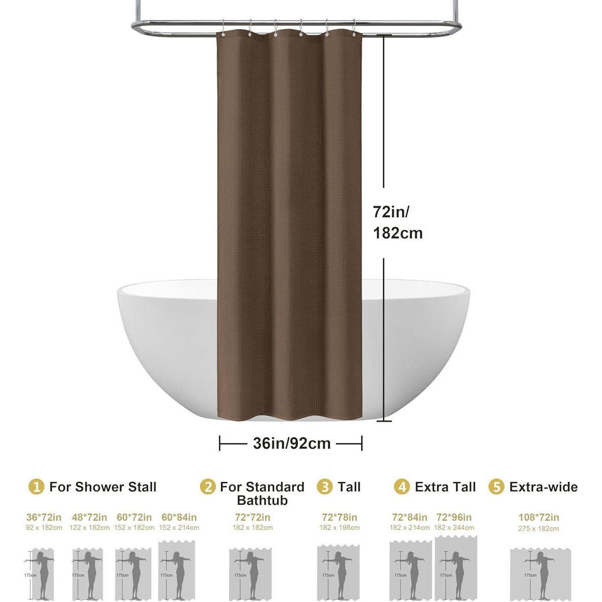 DUSCHVORHANG Waffelstoff Braun 92 x 182 cm - Braun, Textil (92/182cm)