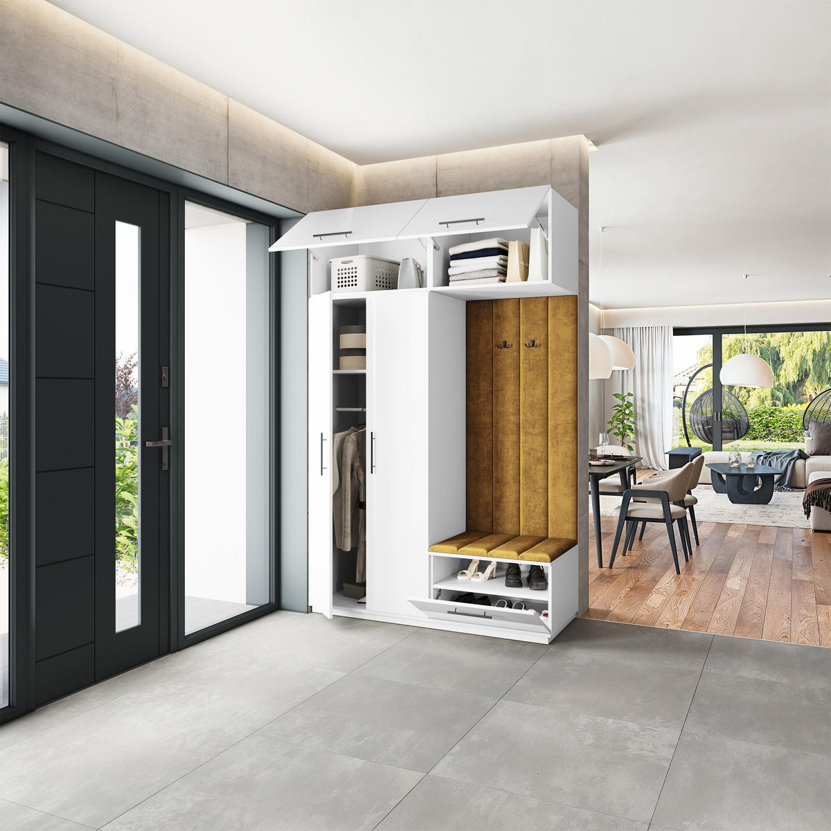 GARDEROBENSCHRANK REMA 150/240/60 cm Modern Garderobe-Set Weiß - Gelb/Weiß, Holzwerkstoff (150/240/60cm) - MASSENO