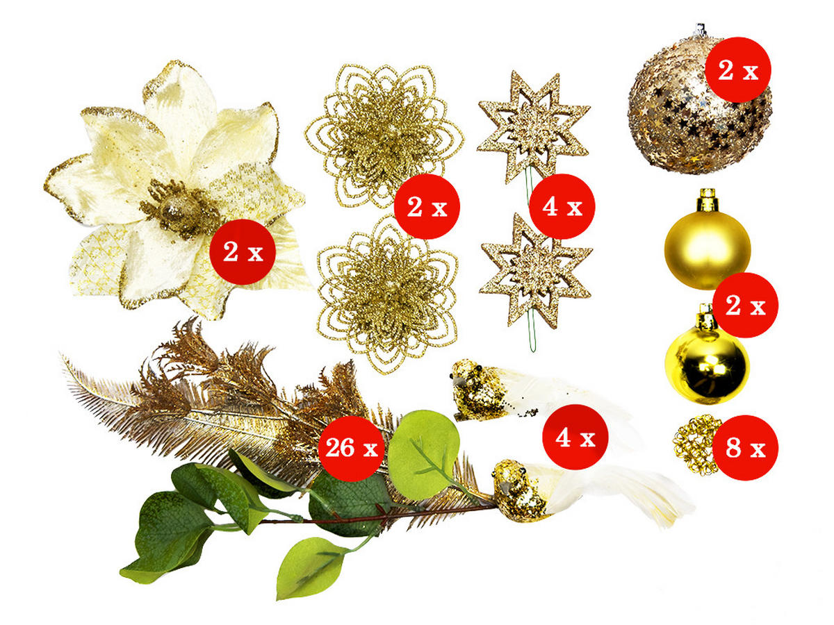 WEIHNACHTSBAUM künstlicher 60 cm mit LED-Beleuchtung, CHAMPAGNEGLANZ II, mit 50 Weihnachtsbaumschmuck, Pflanztopf mit Jutesack - Champagner/Goldfarben, Kunststoff/Stein (40/60cm) - LAALU