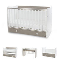 BABYBETT Dream NEW dunkelbraun weiß 140 x 70 cm, Schaukelbett, Schreibtisch, Schublade, Hubgitter - Braun, Holzwerkstoff (70/140cm) - Lorelli
