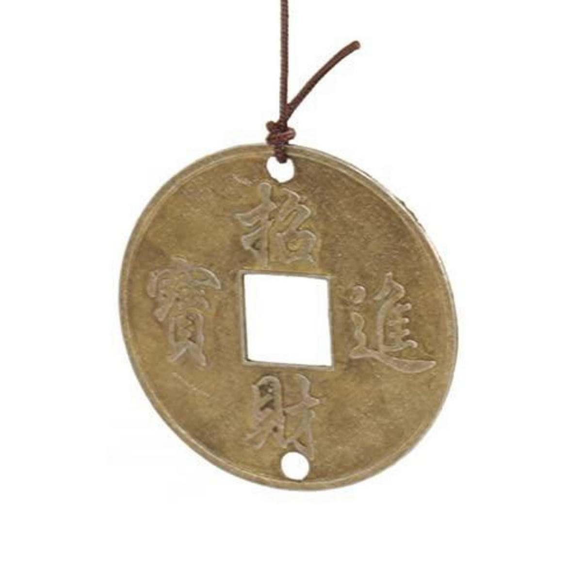 WINDSPIEL Metall mit Glocken und Glücksmünze - Goldfarben, Metall (60/10/10cm)