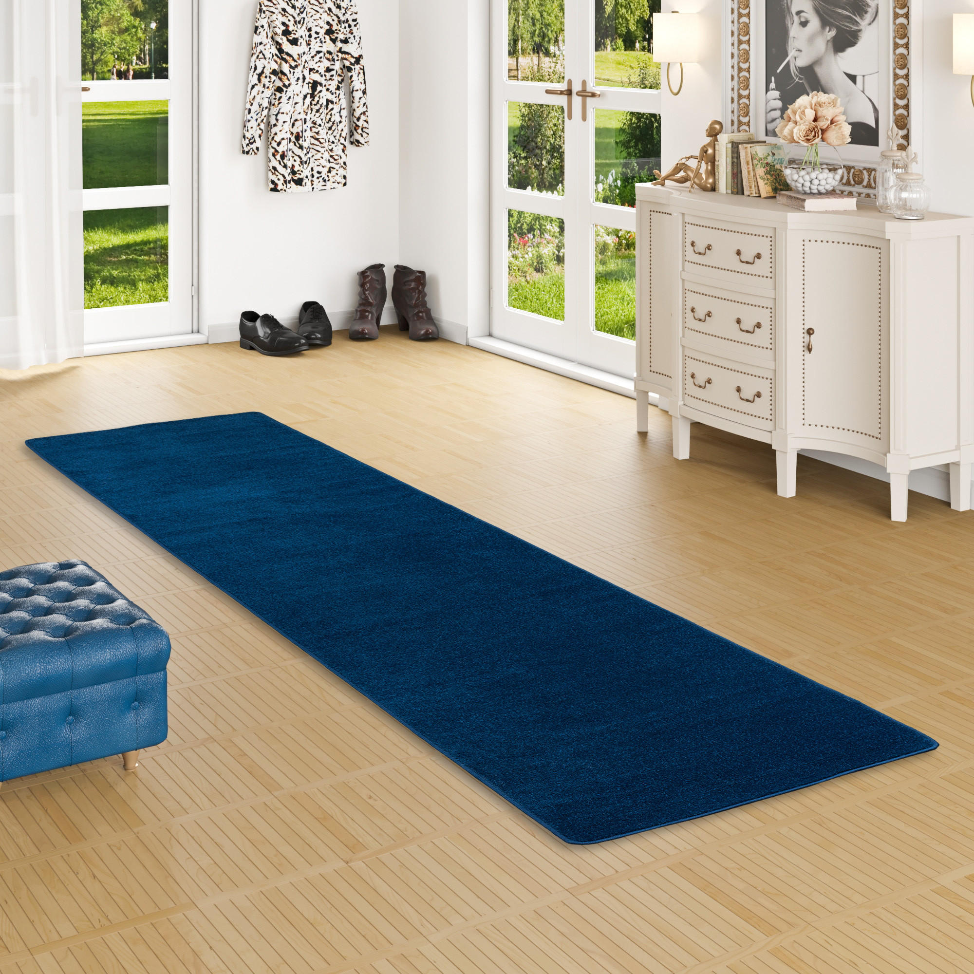 TREND VELOURS LÄUFER TEPPICH JOY - Dunkelblau, Textil (100/300cm) - Snapstyle
