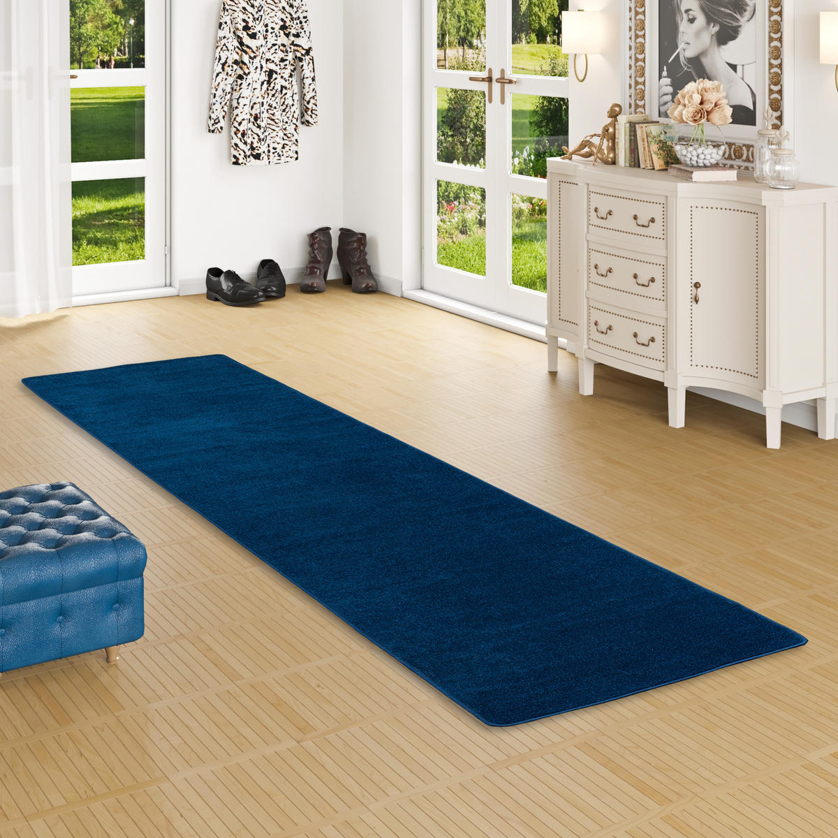 TREND VELOURS LÄUFER TEPPICH JOY - Dunkelblau, Textil (100/100cm) - Snapstyle
