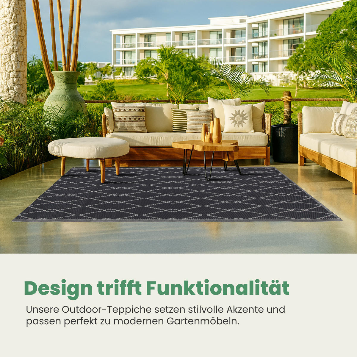 OUTDOORTEPPICH Teppich Wetterfest und UV-Beständig ( 160x230cm / Raute ) für Garten, Balkon, Terrasse - Dunkelgrau, Kunststoff (160/230cm) - Bestlivings