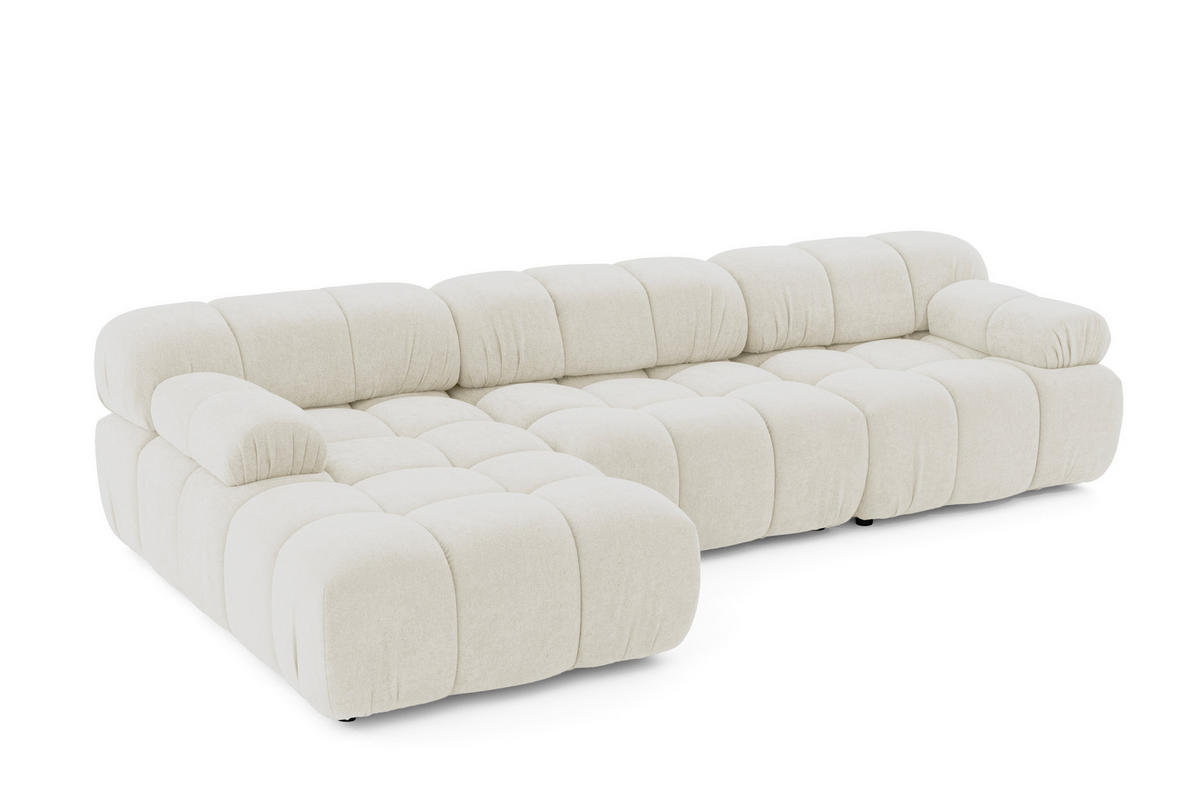 MODULARES Ecksofa MOMENTUM L, Links, Breite 282 cm, strukturierter Stoff, Weiß - Chromfarben/Weiß, Holz/Textil (282/155cm) - Muffo
