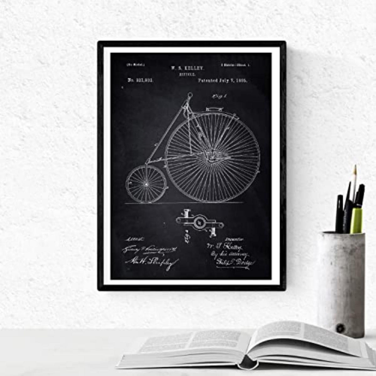 POSTER Set mit 4 Schwarz Fahrrad Patent A4 Rahmenlos - Klar, Papier (29.7/3cm) - Nacnic