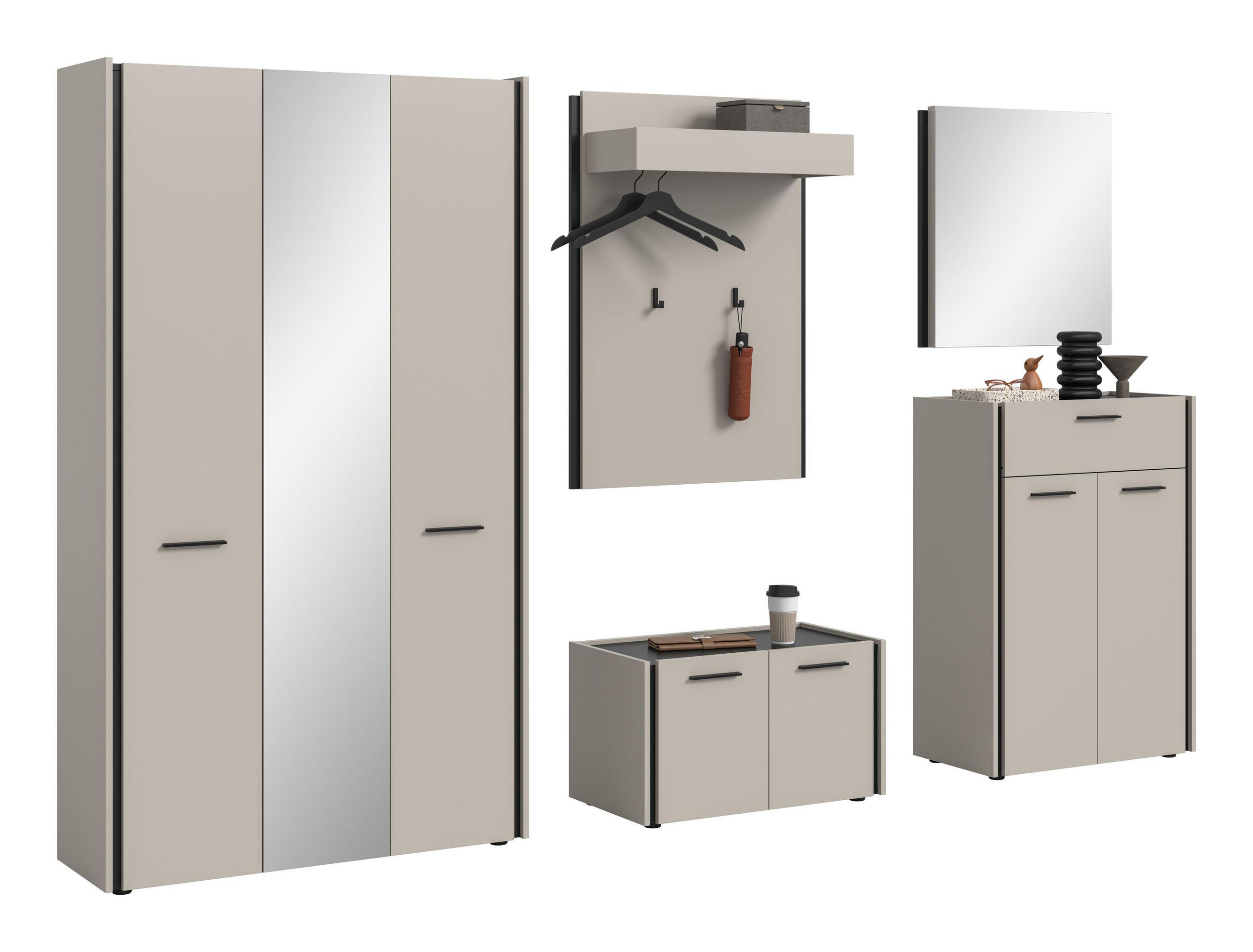 GARDEROBEN-SET EMIL 5-tlg. (B/H/T: ca. 287/190/40 cm) in Kaschmir/Kaschmir - Kaschmir, Holzwerkstoff (287/190/40cm)