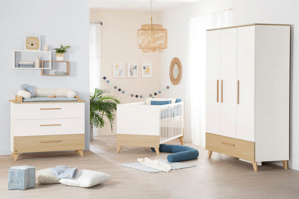 BABYBETT Theo 70 x 140 cm - Eichefarben/Weiß, Holz/Holzwerkstoff (70/140cm) - Roba
