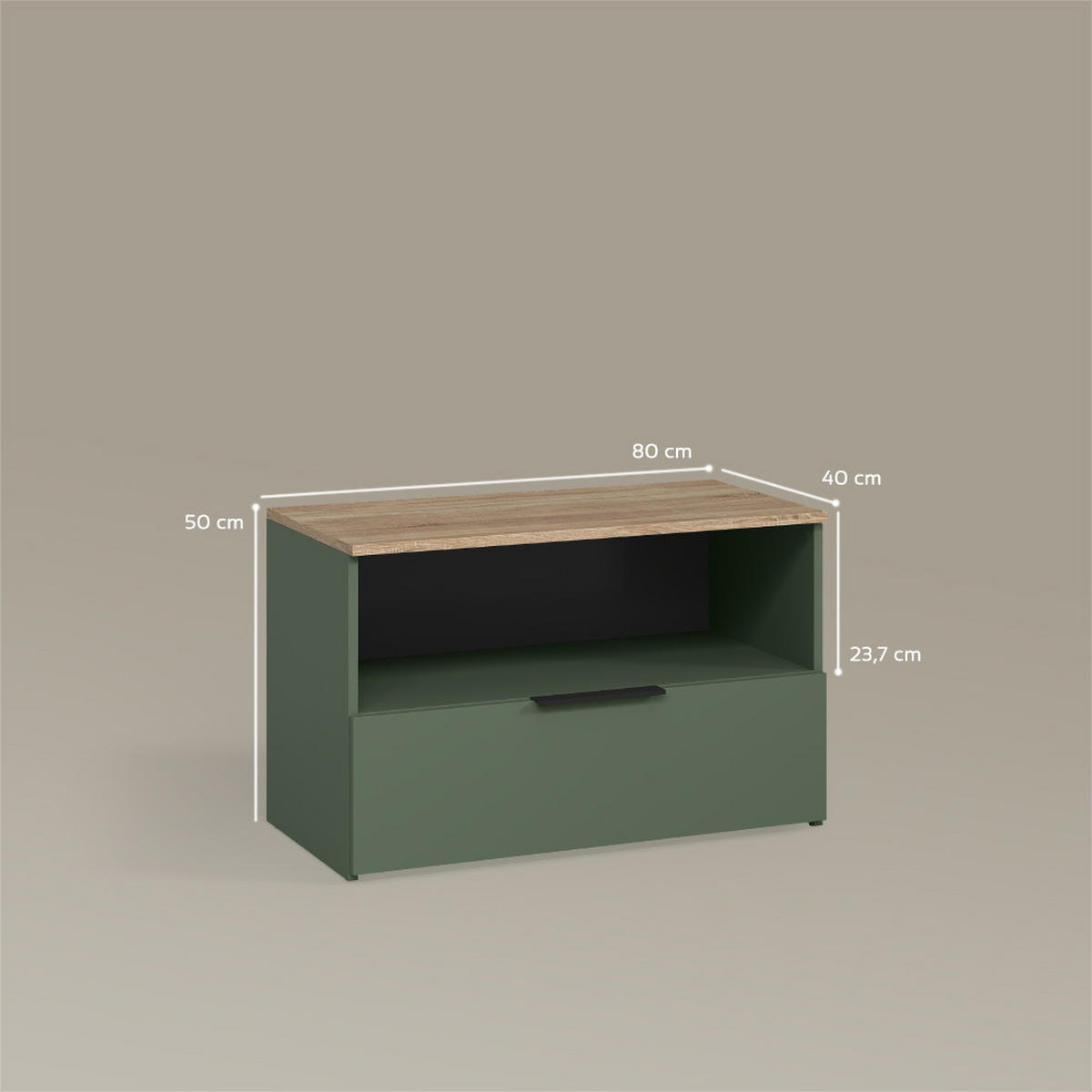 KOMMODE Piave Grün mit 1 geschlossenem Fach - Grün, Holzwerkstoff (80/50/40cm) - Livinity®