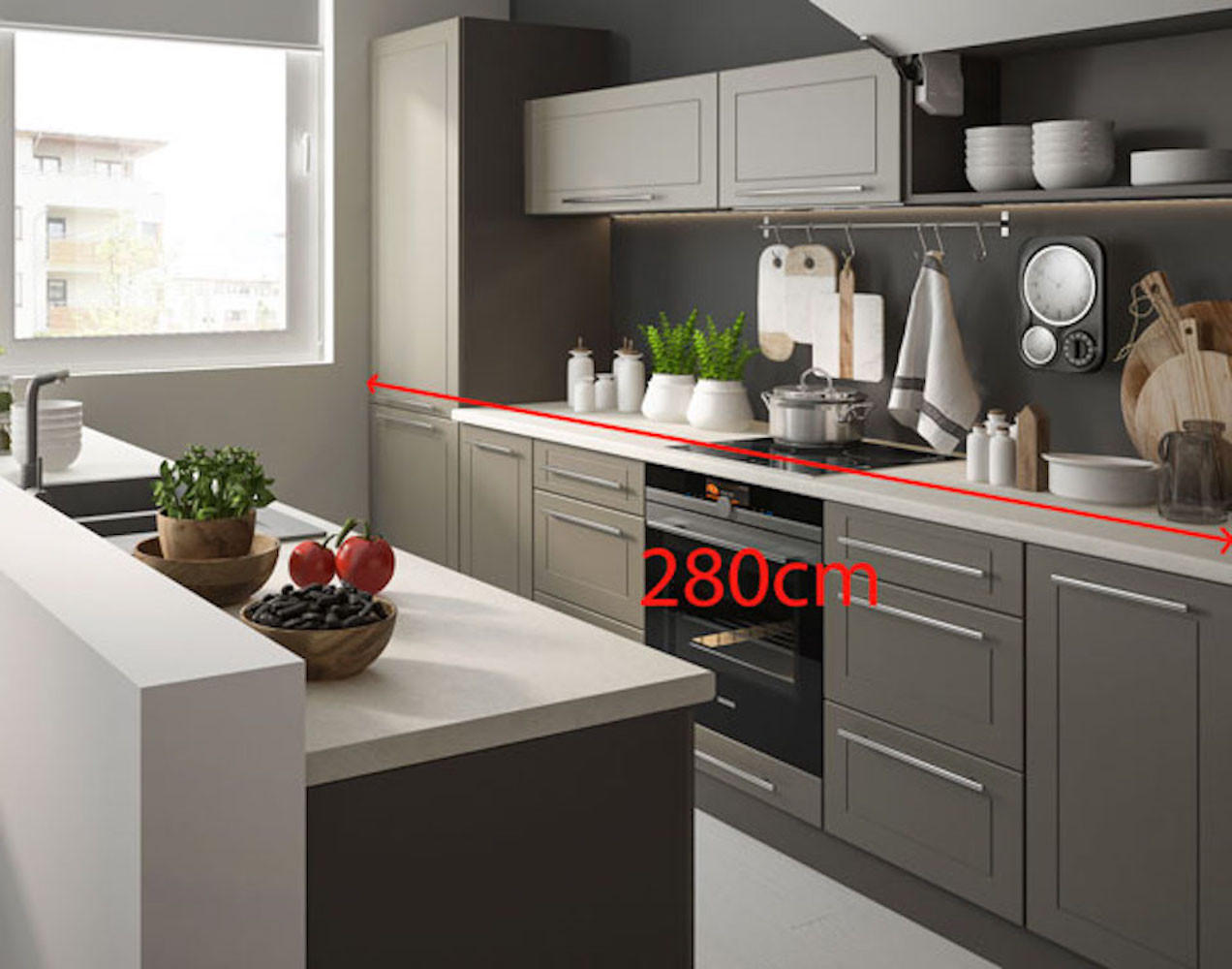 Thumbnail - Feldmann-Wohnen Küchenleerblock, Grau, Dunkelgrau, Holzwerkstoff, Zeile, 280x207x60 cm, Küchen, Küchenzeilen & Küchenblö...