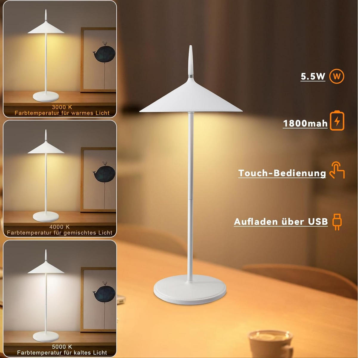 TISCHLEUCHTE Lichtmann 15.4/37.6/15.4 cm - Weiß, Metall (15.4/15.4/37.6cm) - ZMH