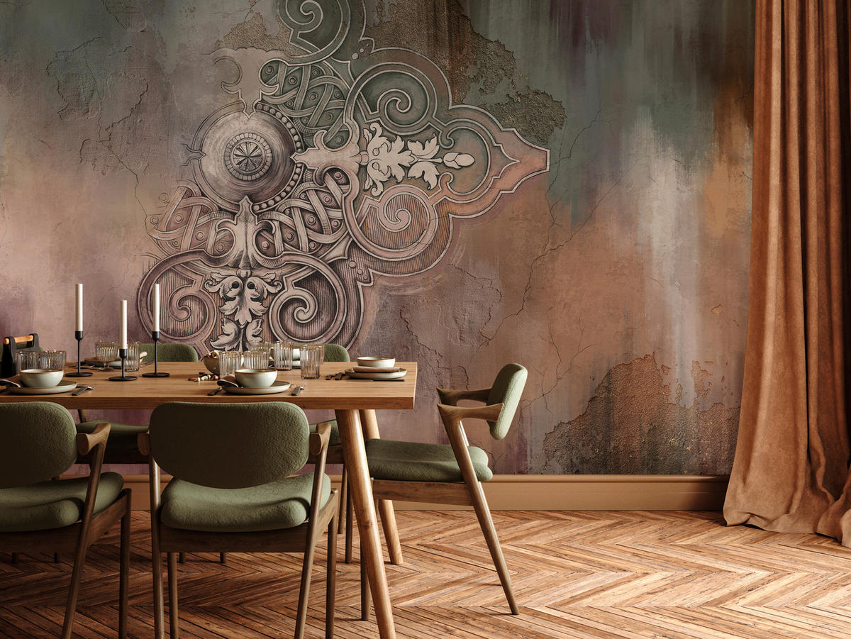 FOTOTAPETE für Esszimmer Retro Ornament Beton Wand Abstraktion 100x70 - Braun, Papier (100/70cm) - Muralo