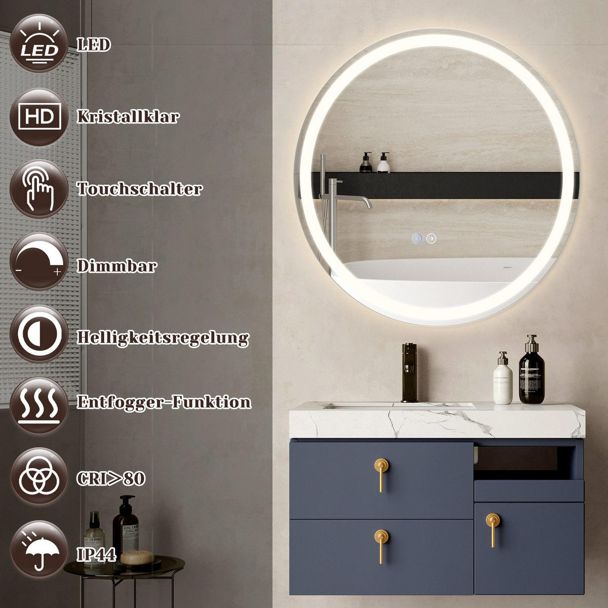 BADEZIMMERSPIEGEL Mainz mit LED-Leuchte Ø60 cm - Weiß, Glas (60/2.5/60cm) - Nettlife
