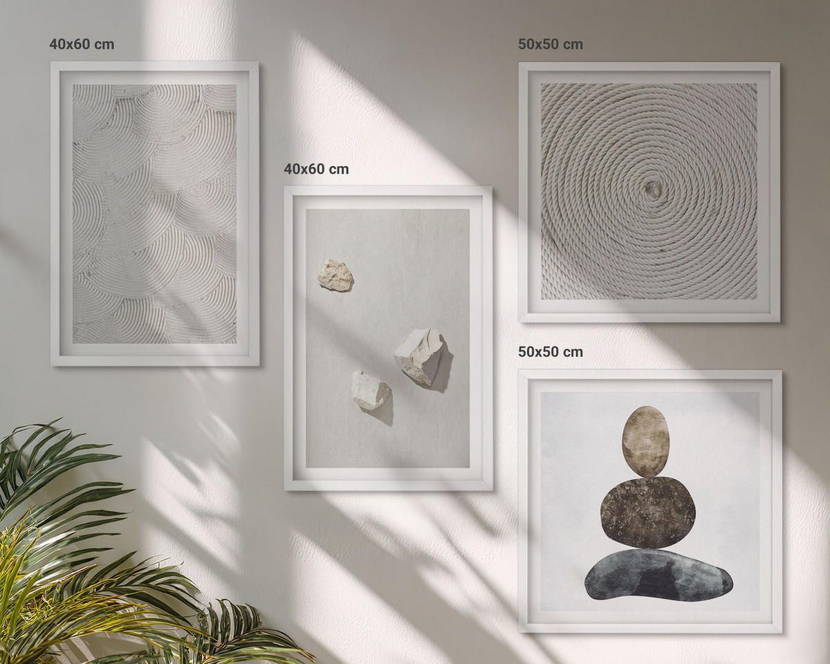 BILDER SET 4er Set - 50x50 cm & 40x60 cm Weißer Rahmen - Sandsteine moderne Farbe - Weiß, Kunststoff (50/50cm) - TULUP