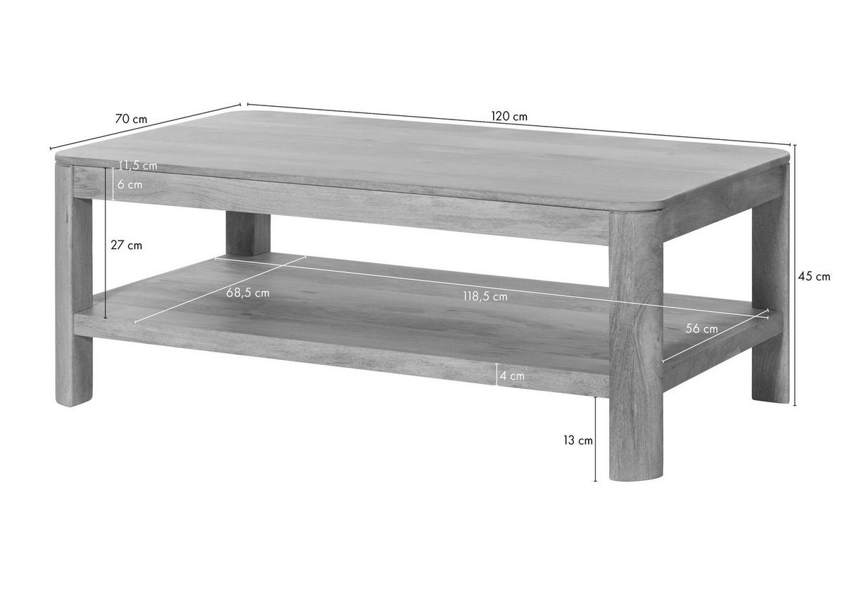 COUCHTISCH Sheesham 120x70x45 rot-braun gebeizt TORONTO #105 - Dunkelbraun, Holz (120/70/45cm) - Massivmoebel24