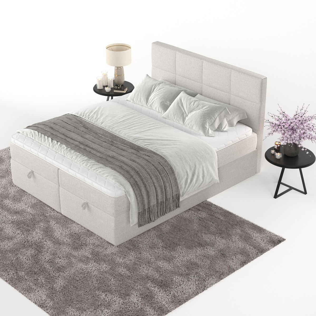 BOXBETT Velto 180/200 cm Hellbeige im Riva Stoff - Sandfarben/Schwarz, Holz/Holzwerkstoff (180/200cm) - AltaBeds