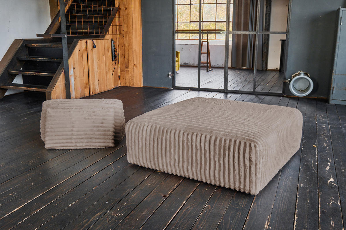 HOCKER MIT RÜCKENKISSEN WIOLO SOFT Taupe Cord - Taupe/Schwarz, Kunststoff/Textil (111/84/111cm) - KAWOLA