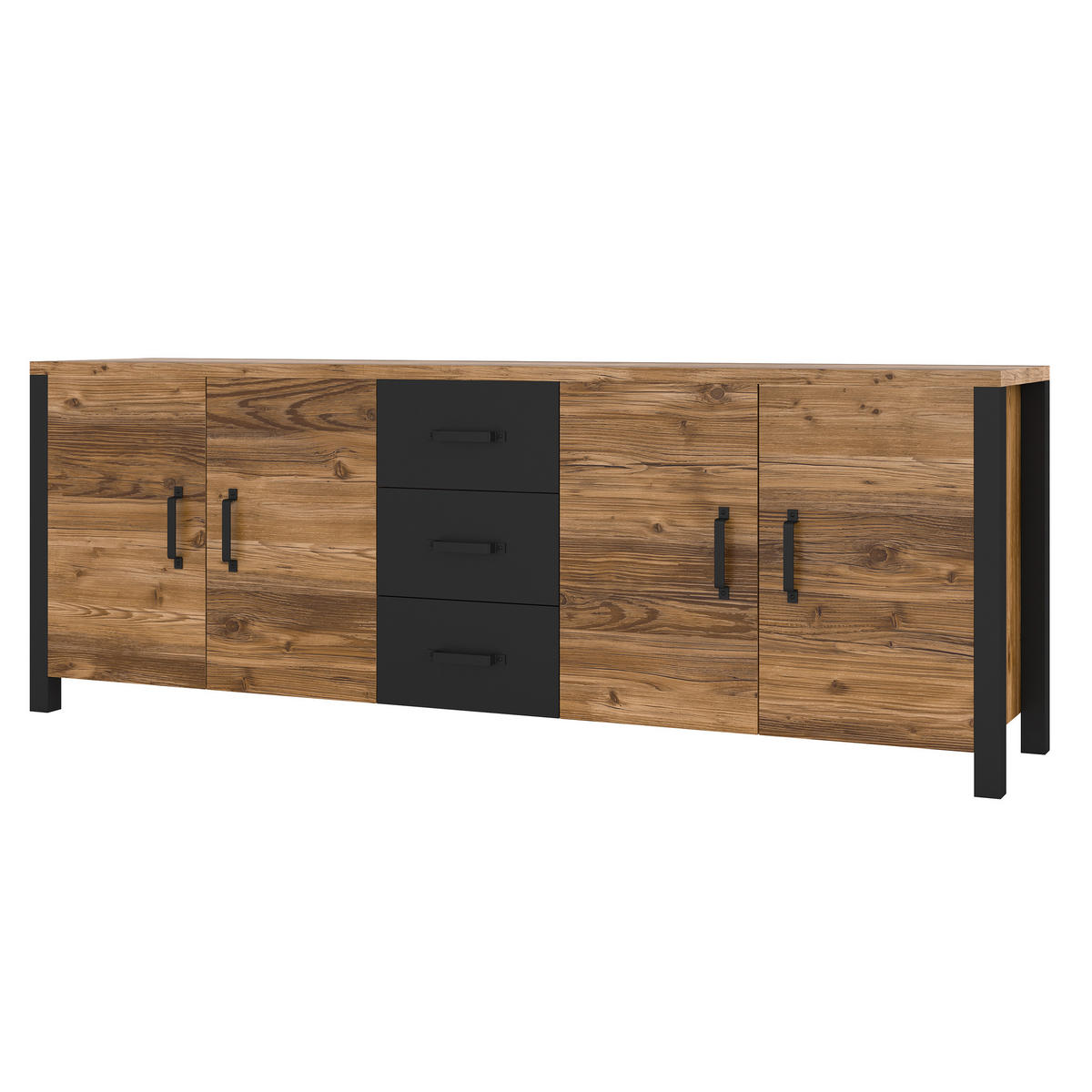 SIDEBOARD OLIVIERO 220/79/48 cm mit 3 Schubladen und 4 Türen Braun - Braun, Holzwerkstoff (220/79/48cm) - MASSENO