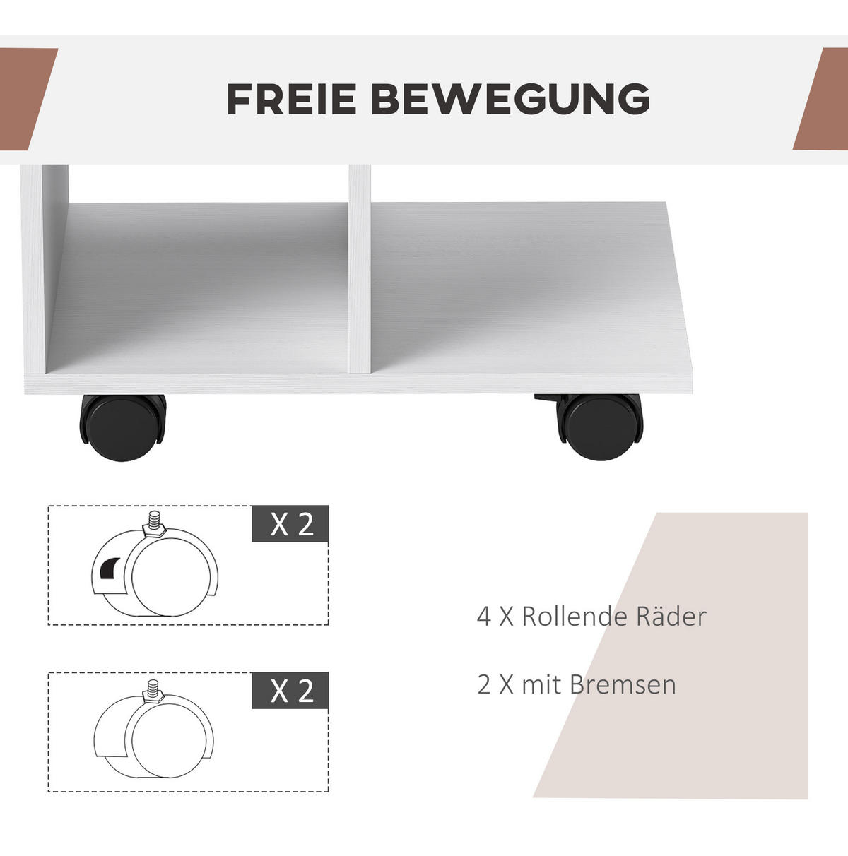 BEISTELLTISCH C-Form 45/35/58 cm Weiß aus Spanplatte mit Rollen - Weiß, Holzwerkstoff (45/35/58cm) - OKWISH