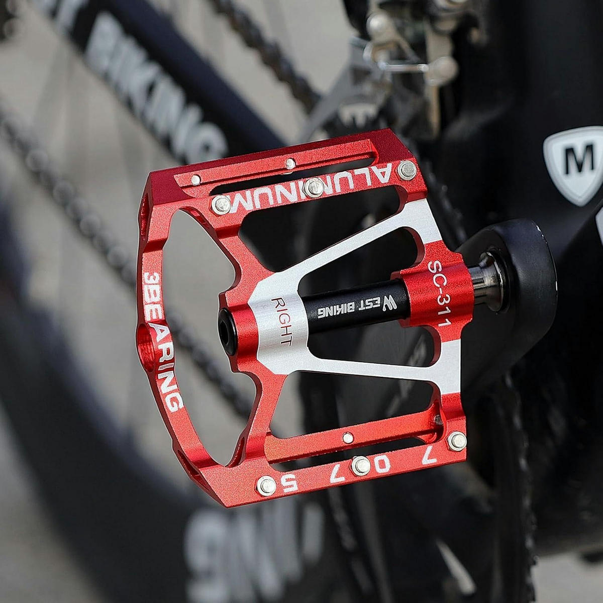 FAHRRADPEDALE Aluminium CNC Rot 9/16 Zoll rutschfest 3 Dichtlager - Rot, Metall (10/1.5/10cm)