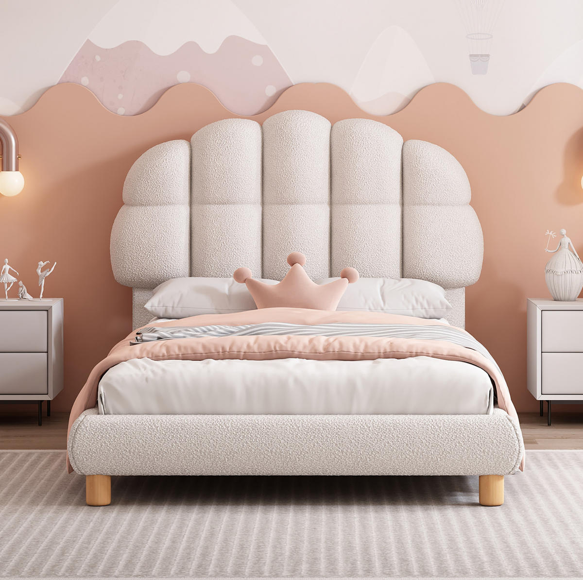 POLSTERBETT 90/200 cm Weiß mit dickem Kopfteil aus Kreisvlies - Weiß, Textil (90/200cm) - OKWISH
