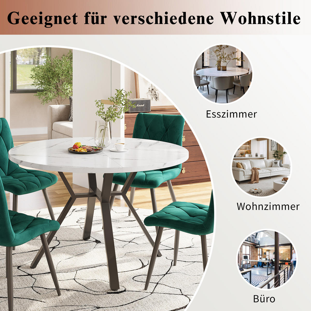 ESSTISCH rund, MDF in Marmoroptik mit /-Metallgestell, Ø 100/75 cm, Weiß/Schwarz - Schwarz, Holzwerkstoff (100/100/75cm) - Redom