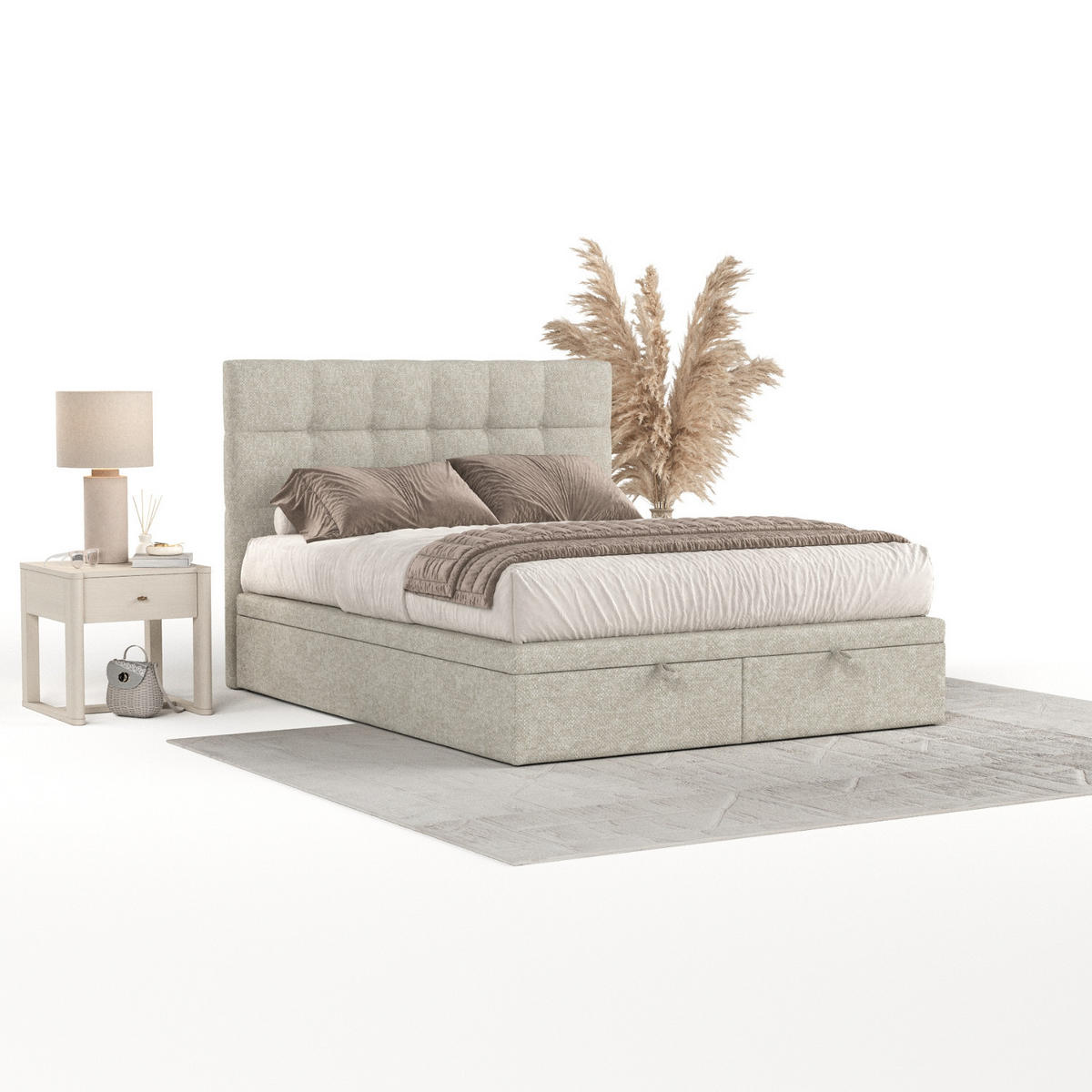POLSTERBETT Guam mit Stauraum 180/200 cm Beige im Alta Stoff - Beige/Schwarz, Holz/Holzwerkstoff (180/200cm) - AltaBeds