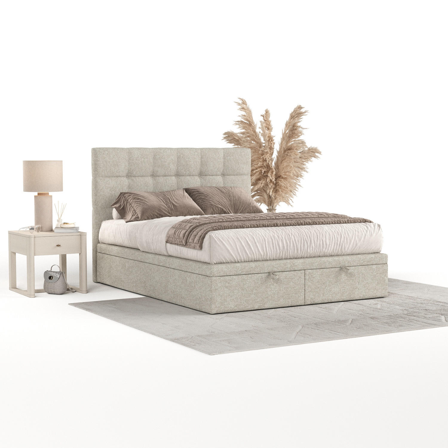 Thumbnail - AltaBeds Polsterbett, Beige, Textil, Buche, Kiefer, 200x200 cm, Oeko-Tex® Standard 100, Reach, Handmade in Europe, Schla...