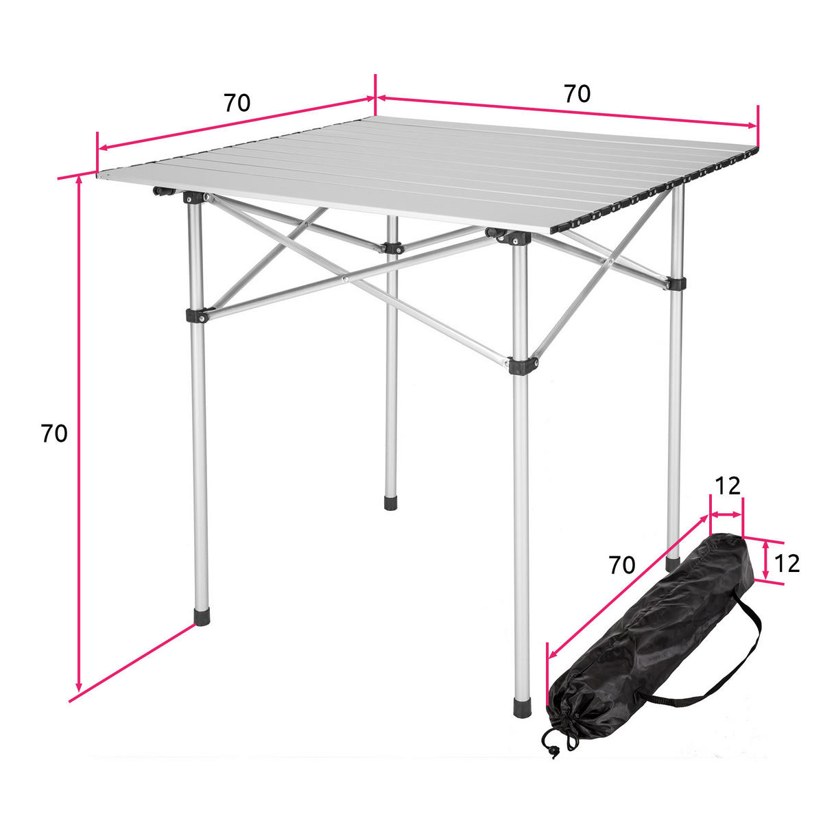 CAMPINGTISCH ,70 x 70 x 70 cm,grau - Grau, Metall (70/70/70cm) - tectake